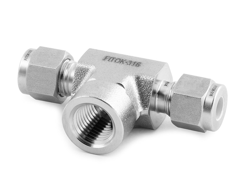 Female Branch Tee, 316SS, 10mm x 10mmTube OD, 2-Ferrule x Branch 1/4in. (F)NPT