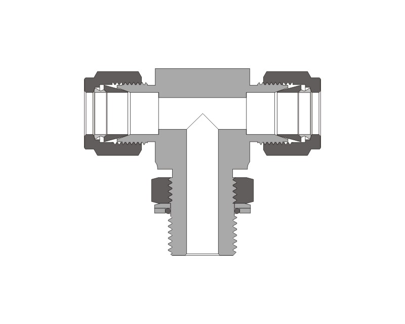 316 SS, FITOK 6 Series Tube Fitting, Positionable Male Branch Tee, 1/4" O.D. × 1/4" O.D. × 7/16-20 Male SAE/MS Straight Thread(ST)