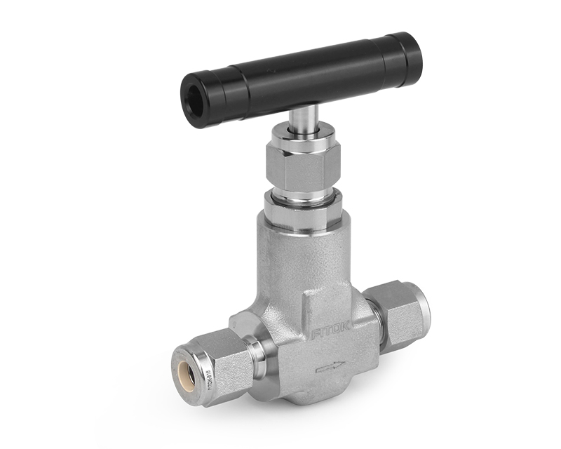 316 SS, NF Series Needle Valve, Forged Body, 3/4" Tube Fitting, PTFE Packing, 5800psig(400bar), -65°F to 450°F(-54°C to 232°C), 0.39" Orifice (Cv 2.18)