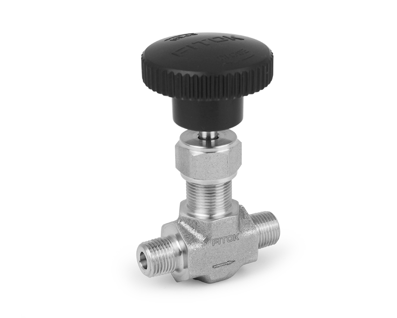 Needle Valve, Body: 316SS, MWP: 3,000psig, Packing: PTFE, Conn.: 1/4in. x 1/4in. (M)NPT, Orifice:4mm, Cv:0.35, Black Knob Handle