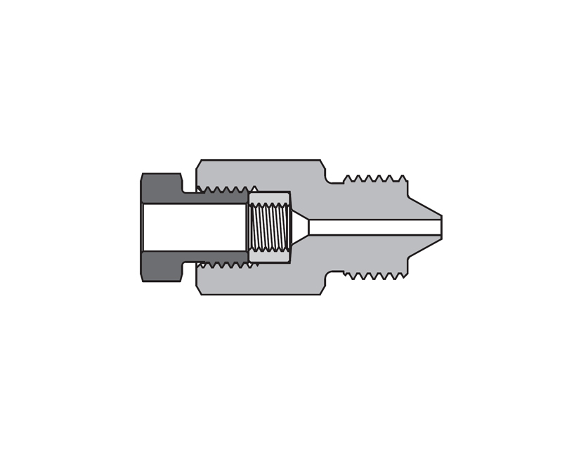 316 SS, FITOK AMH Series Adapter Fitting, Female to Male, 3/8" Female 20M Series Medium Pressure × 3/8" Male 60 Series High Pressure, Coned and Threaded Connection