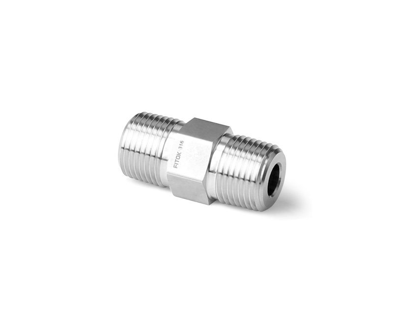 316 SS, FITOK PMH Series High Pressure Pipe Fitting, Hex Nipple, 1/4 Male NPT Thread × 9/16-18 Male Type M