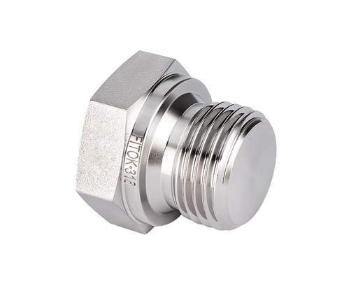 [SS-PP-RS8] 316 SS Pipe Fitting, 1/2" Male ISO Parallel Thread Plug, Hex Head Type